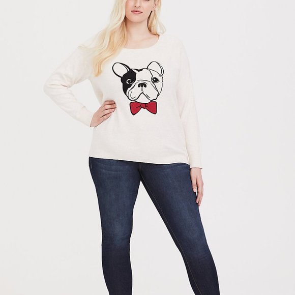 TORRID BEIGE FRENCHIE SWEATSHIRT Oatmeal Heather - Picture 2 of 11